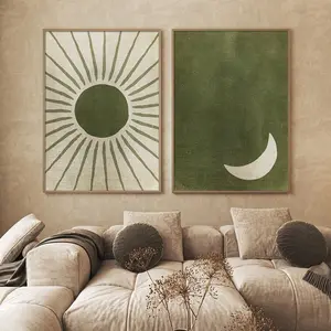 Sun & Moon Pattern Unframed Painting, 2 Counts/set Canvas Wall Art, Modern Wall Poster for Home Living Room Bedroom Office Decor, Ornaments, Artwork