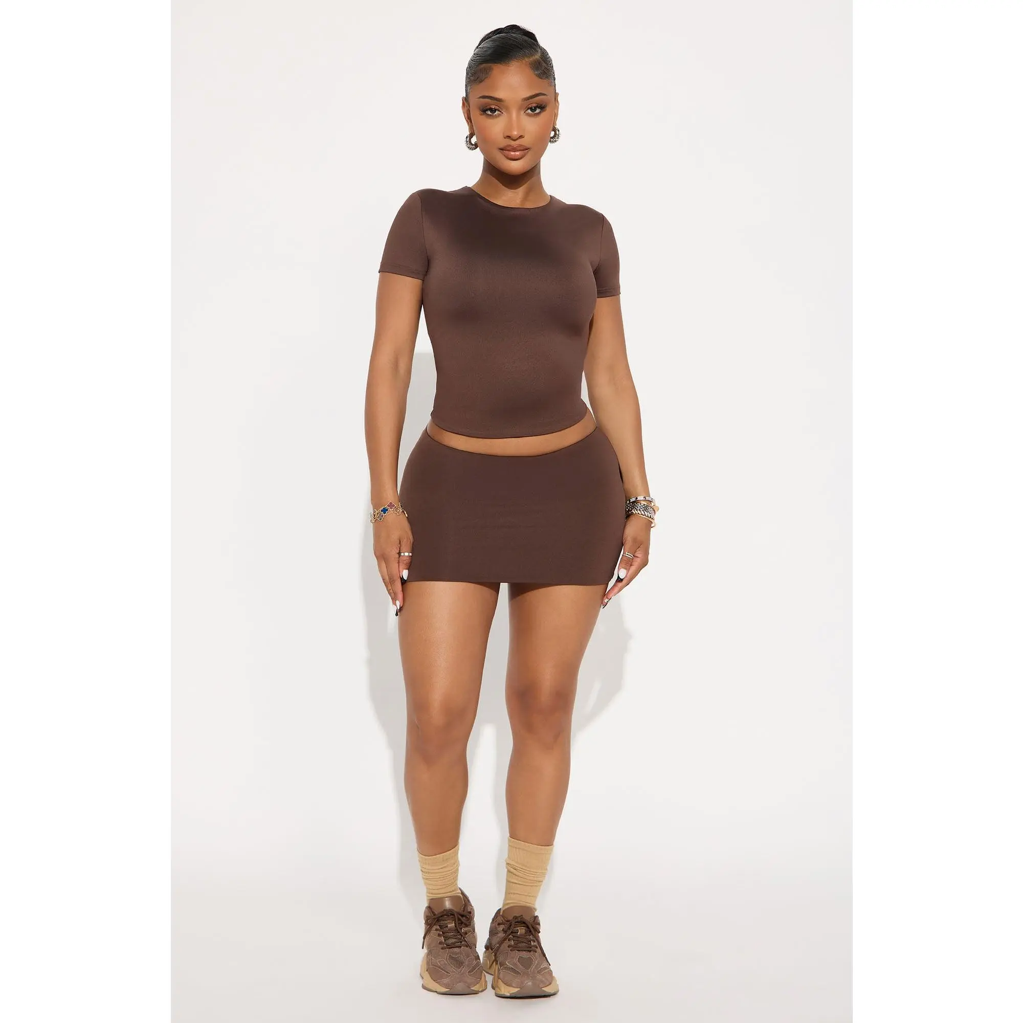 Contour Double Lined Short Sleeve Baby Tee - Chocolate