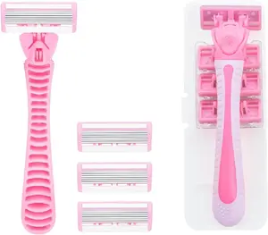 Razor Kit for Women, Travel Size 7-Blade Cartridge Razor, Includes Handle, 6 Refills and Travel Case  for Armpit and Full Body Hair Hair