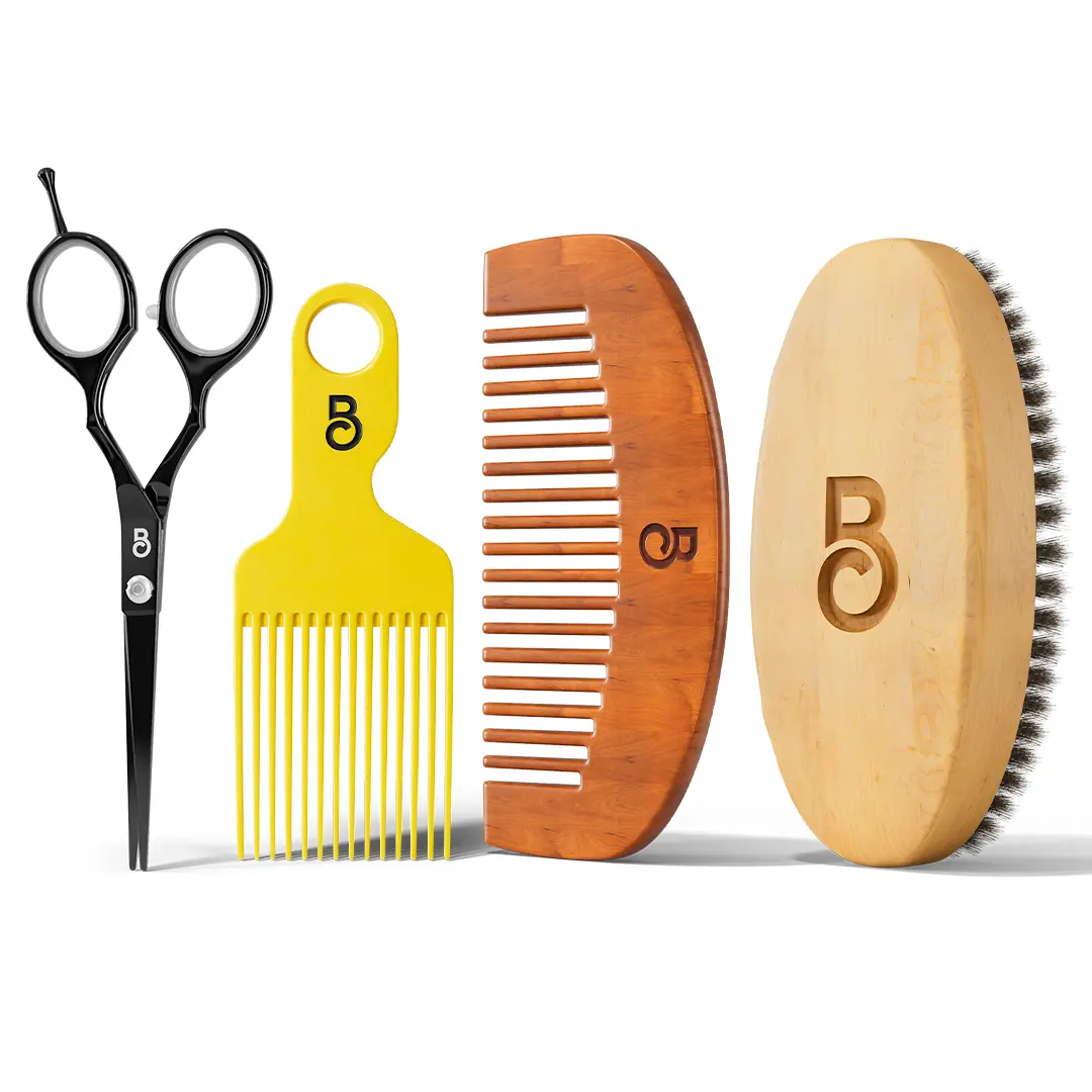 Beard Brush Kit & Pick with Beard Pick, Beard Trimming Scissors, Wood Brush, Wood Comb Beard Brush Kit & Pick with Beard Pick, Beard Trimming Scissors, Wood Brush, Wood Comb