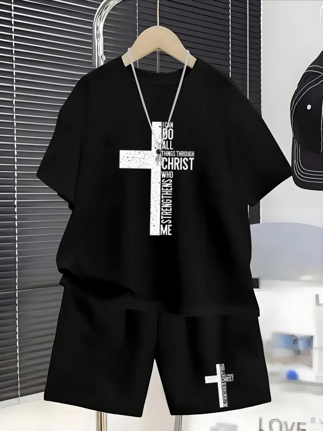 Boys' Simple 2pcs "Faith" Logo Shorts Set, a Comfortable 2pcs Outfit for Everyday Streetwear, Perfect for Outdoor Outfit Sets Summer Clothing Set