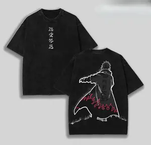 Vintage Acid Wash Fourth Hokage Minato Inspired Graphic T-Shirt, Naruto Anime Oversized Streetwear Tee, Retro Ninja Casual Top
