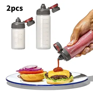2 Pcs Leak-Proof Kitchen Squeeze Bottles, Oval Abs Condiment Bottles with Ml Scale, Durable Dispenser for Cooking Oil, Soy Sauce & Seasoning, Kitchen Gadgets, Containers