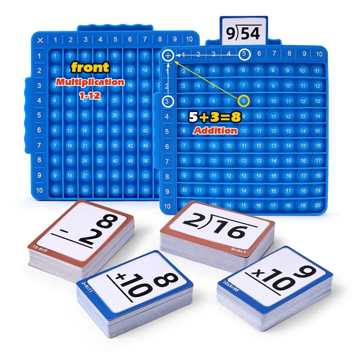Math Press Bubble Board Addition Subtraction Multiplication Division, 4-In-1 Double-Sided Flashcards, Stress Relief, Kids' Birthday Gift, Math Learning Tools