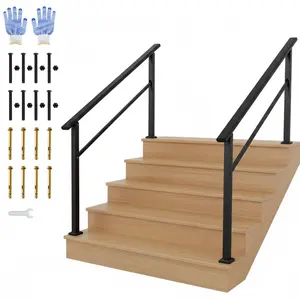 Garvee 2 Pack 5 Step Outdoor Stair Handrail Kit, Black Aluminum & Iron Construction for Porch Steps, Easy Assembly Safety Railing, All Hardware & Gloves Included