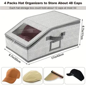Stackable Hat Storage Boxes for Baseball Caps, Holds Up to 24 Hats, Durable Cardboard Box for Men, Classic Style, Wardrobe Organizer  storage organization organizer storage sturdy snapback box Grey toy box toy organizer storage stuffed animal storage