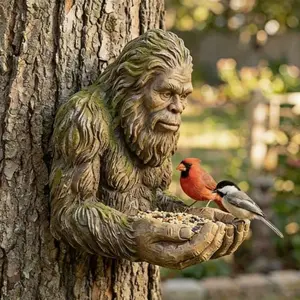 Summer Bigfoot Bird Feeder | Funny Resin Yard Ornament for Outdoor Garden Patio Lawn Decor | Halloween Gift Idea | 6x4 Inches