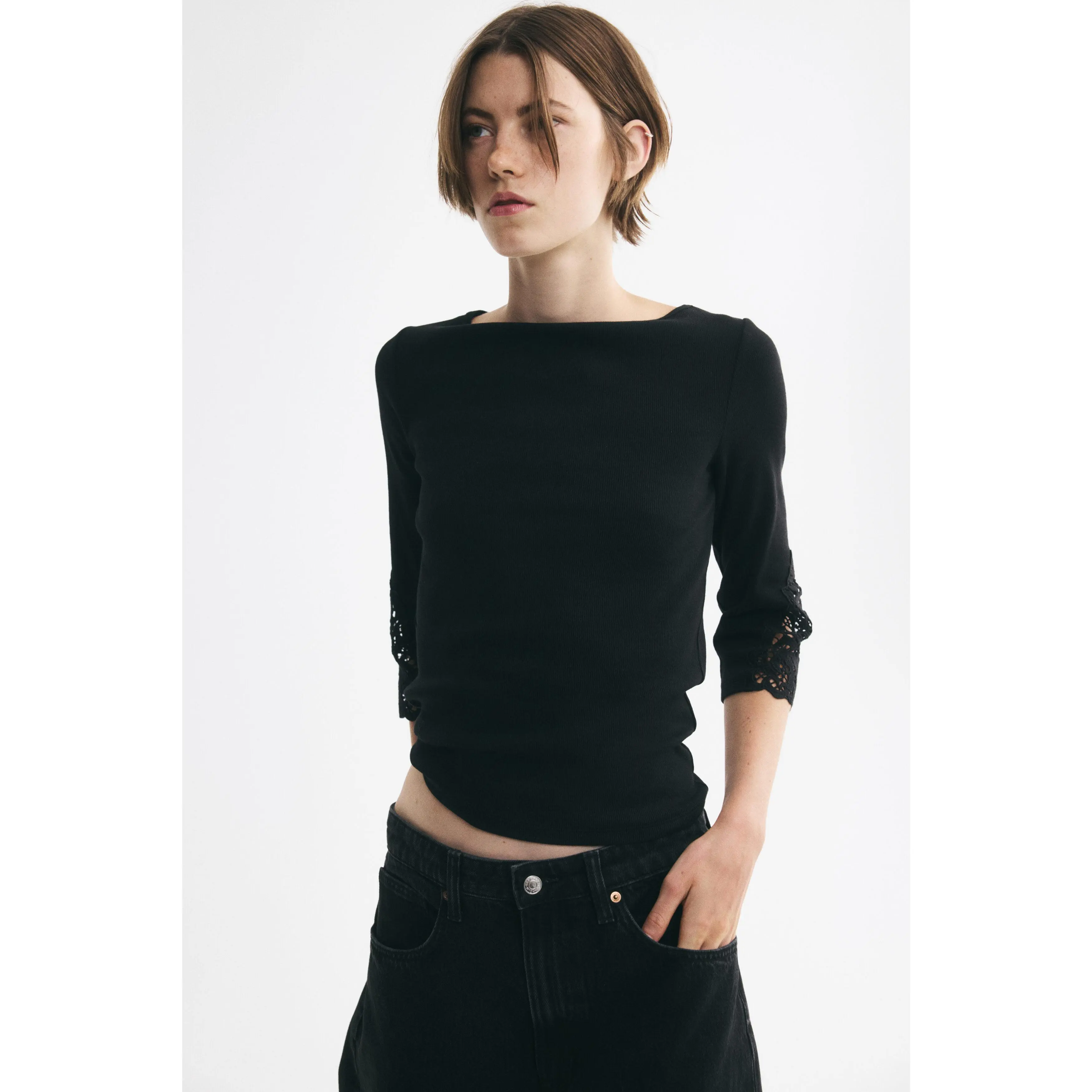 H&M Lace-inset boat-neck top