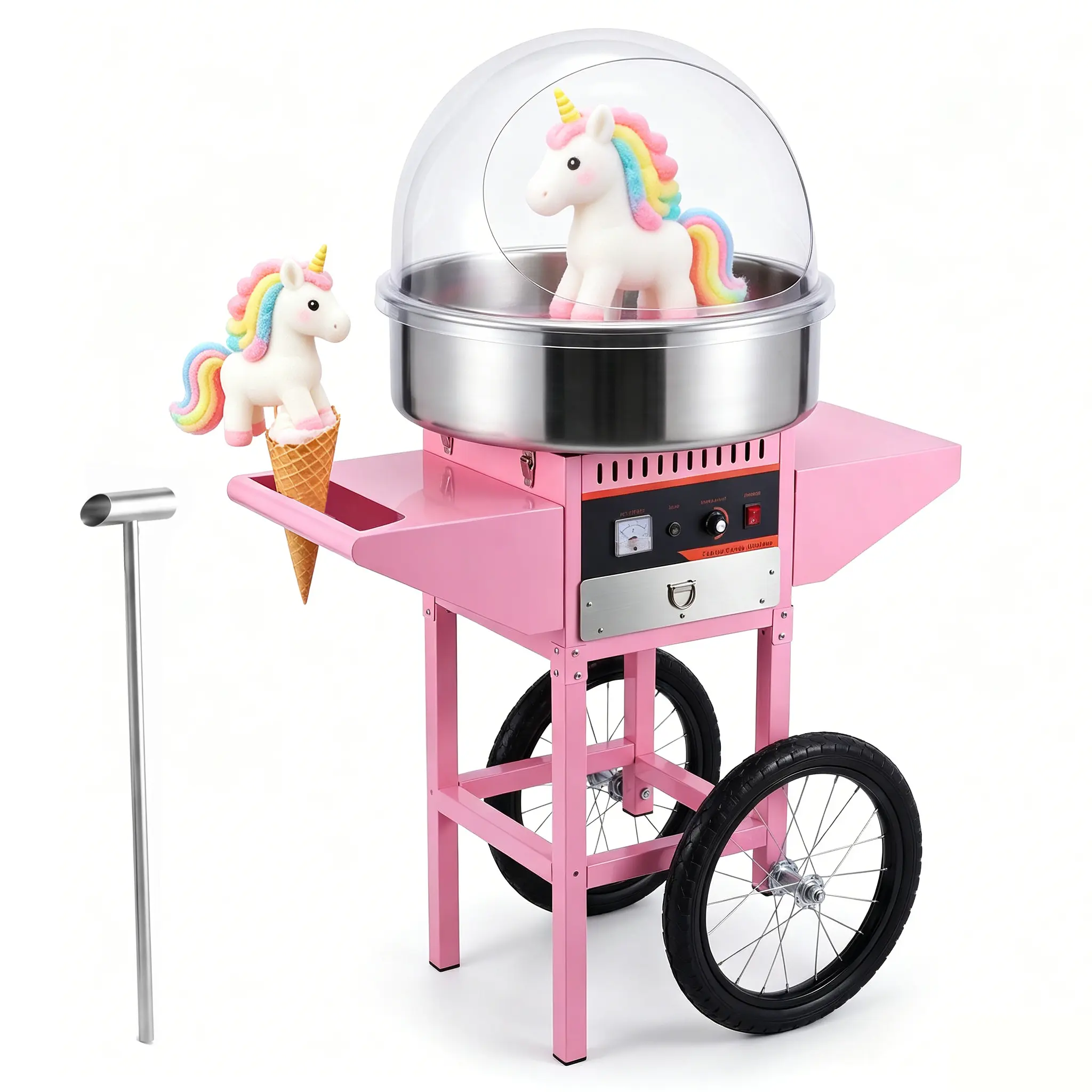 21 In Electric Cotton Candy Machine Cart,  1000W Commercial Floss Maker w/Stainless Steel Bowl, Sugar Scoop and Drawer, Perfect for Home, Carnival, Kids Birthday, Family Party, Pink