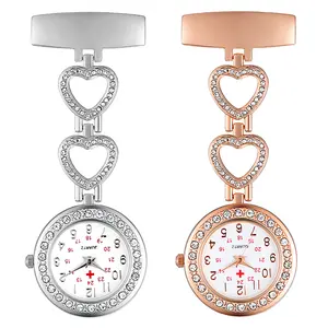 OIDEA Glamorous Rhinestone Heart Band Nurse Watch for Ladies, Customizable Name Detail, Quartz Pocket Watch, 1ATM Splash-Resistant << 30M Water Resistance