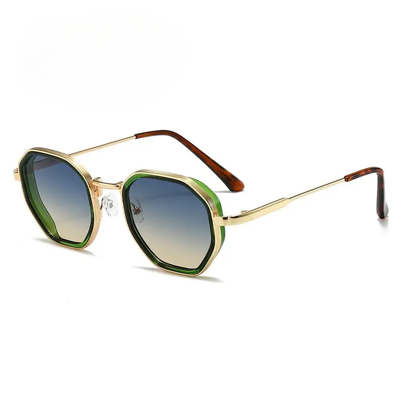 2026 Retro Polygonal Hexagon Sunglasses for Men, UV400 Protection Two-Tone Metal Frame Shades, Gradient Lens Premium Fashion Outdoor Sun Glasses