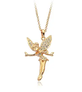Cuafufu Whimsical Tinkerbell Fairy Pendant Necklace for Women - 14k Gold Plated with Cubic Zirconia Dainty Jewelry for Women