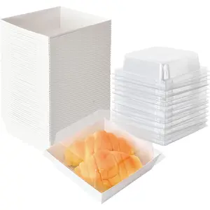 Small Charcuterie Boxes with Clear ,To Go Paper Mini Charcuterie Box,Disposable  Containers,4 inch Dessert Boxes- Strawberries,Sandwich,Cookie,Cake Slice,(White-50Pack)