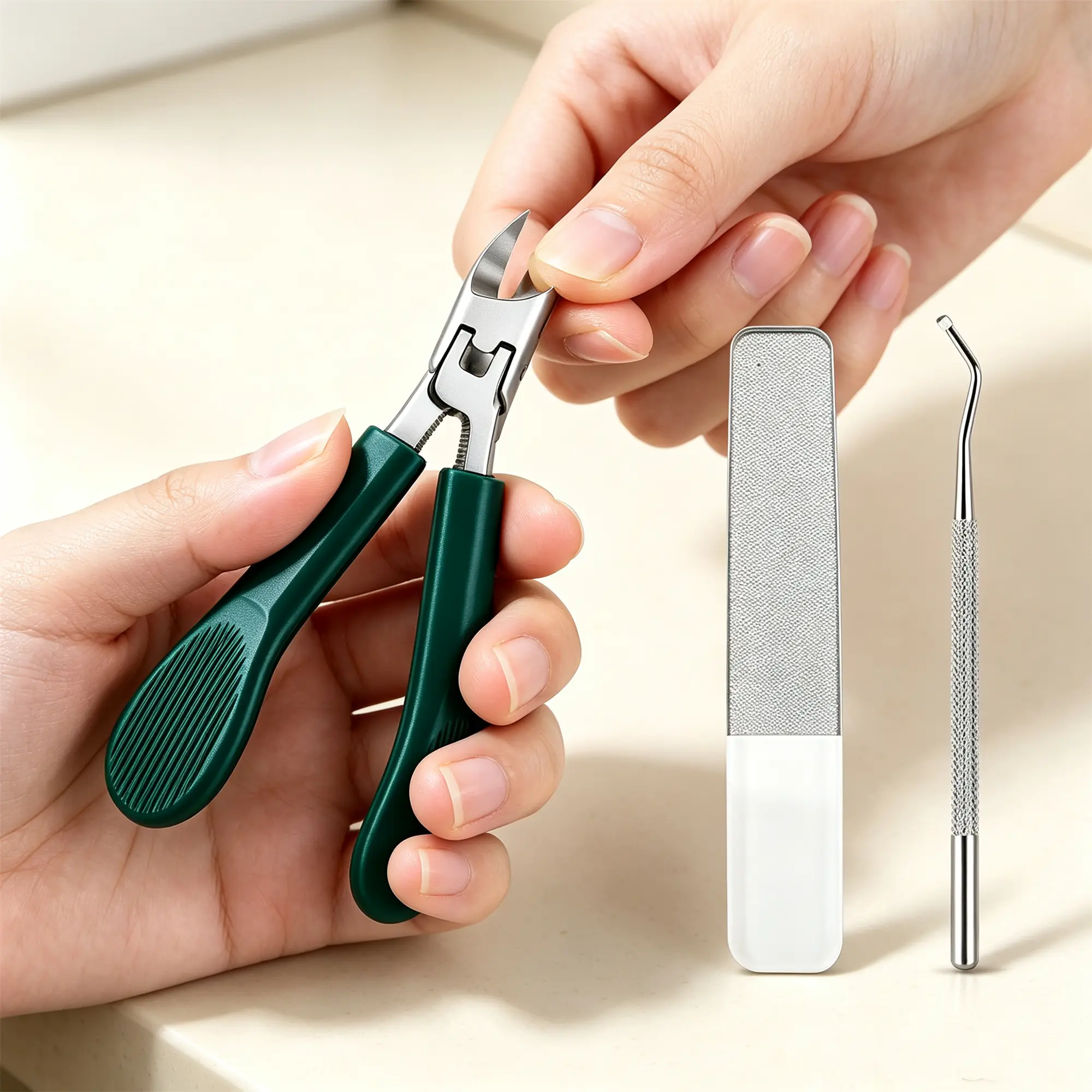 Woosie 3-Piece Eagle Beak Beveled Nail Trimmer Set, Wide Jaw, Splash-Proof Slanted Blades, Compact Sleeve Design, Ideal for Thick Nails, Daily Manicure & Ingrown Toenail Care, Pedicure Tools, Manicure Nail Care