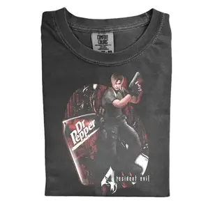 The Resident Evil Leon Comfort Color Shirt, Dr. Pepper Collaboration Shirt, Gamer Tee, Vintage Video Game Shirt, Leon S. Kennedy Shirt, Retro Gamer Apparel, Horror Game Shirt