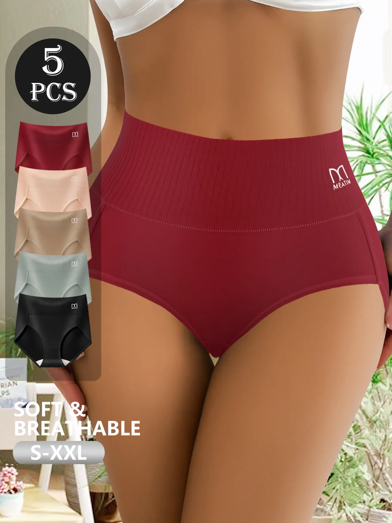 QUASTI 5-Piece High-Waisted Breathable Women's Panties, Full Coverage Fit Hip, High-Elasticity, Smooth, Soft and Comfortable Fabric, Elegant Aesthetic Everyday Womenswear, Sizes S-XXL