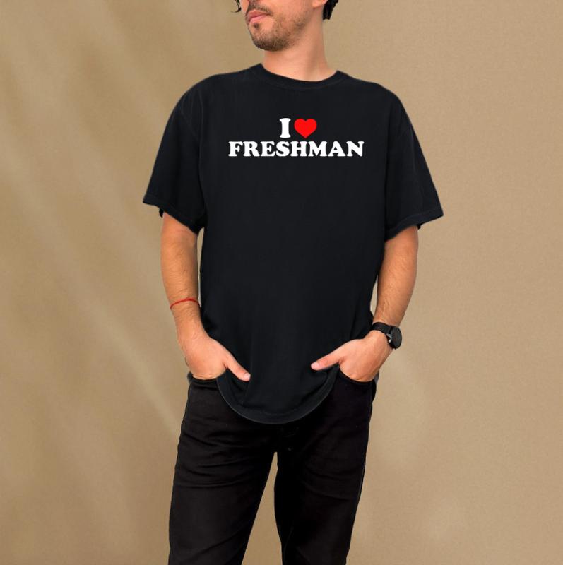 I Love Freshman Unisex Cotton T-Shirt – Comfortable Crewneck Graphic Tee for Men