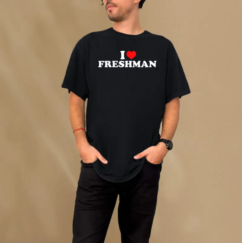 I Love Freshman Unisex Cotton T-Shirt – Comfortable Crewneck Graphic Tee for Men