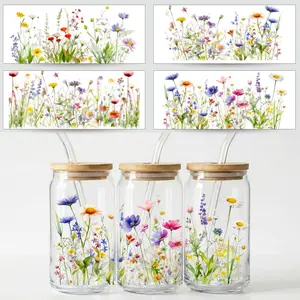 4pcs/set UV DTF Cup Wraps Decals, Waterproof Self-Adhesive Transfer Paper for Mugs & Bottles, 3D Crystal Labels, High-Quality DIY Crafts