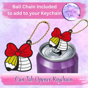 Teacher Apple Pencil Bow Can Tab Opener with Ball Chain For Keychain