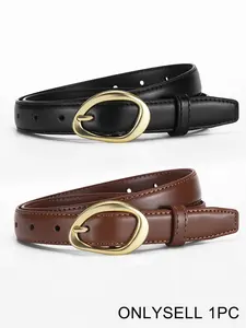 Vintage Oval Buckle Leather Belt, Women's Versatile Commuter Belt, Pair with Suits Jeans Skirts, French Vintage Style