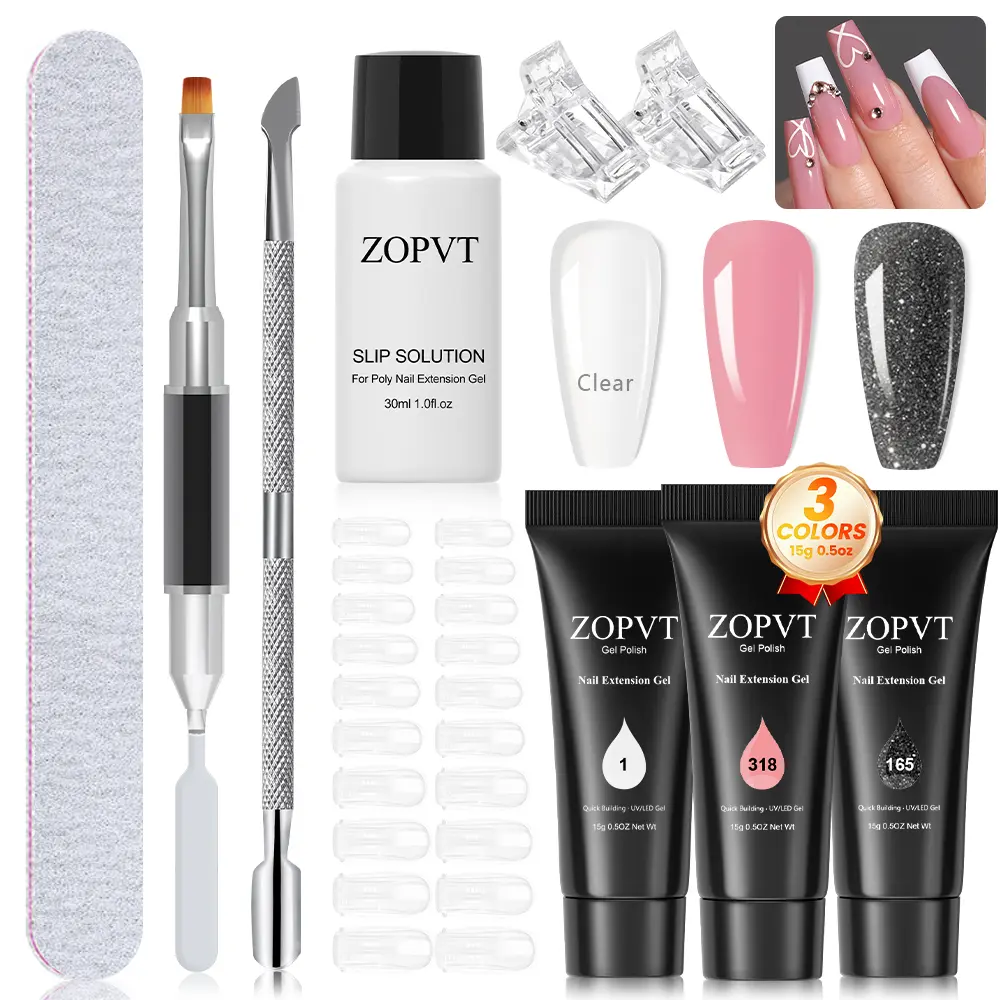 10-Piece Nail Extension Kit with Shapes, Solution, Brush & File, Perfect for Beginners to Start Professional Nails at Home