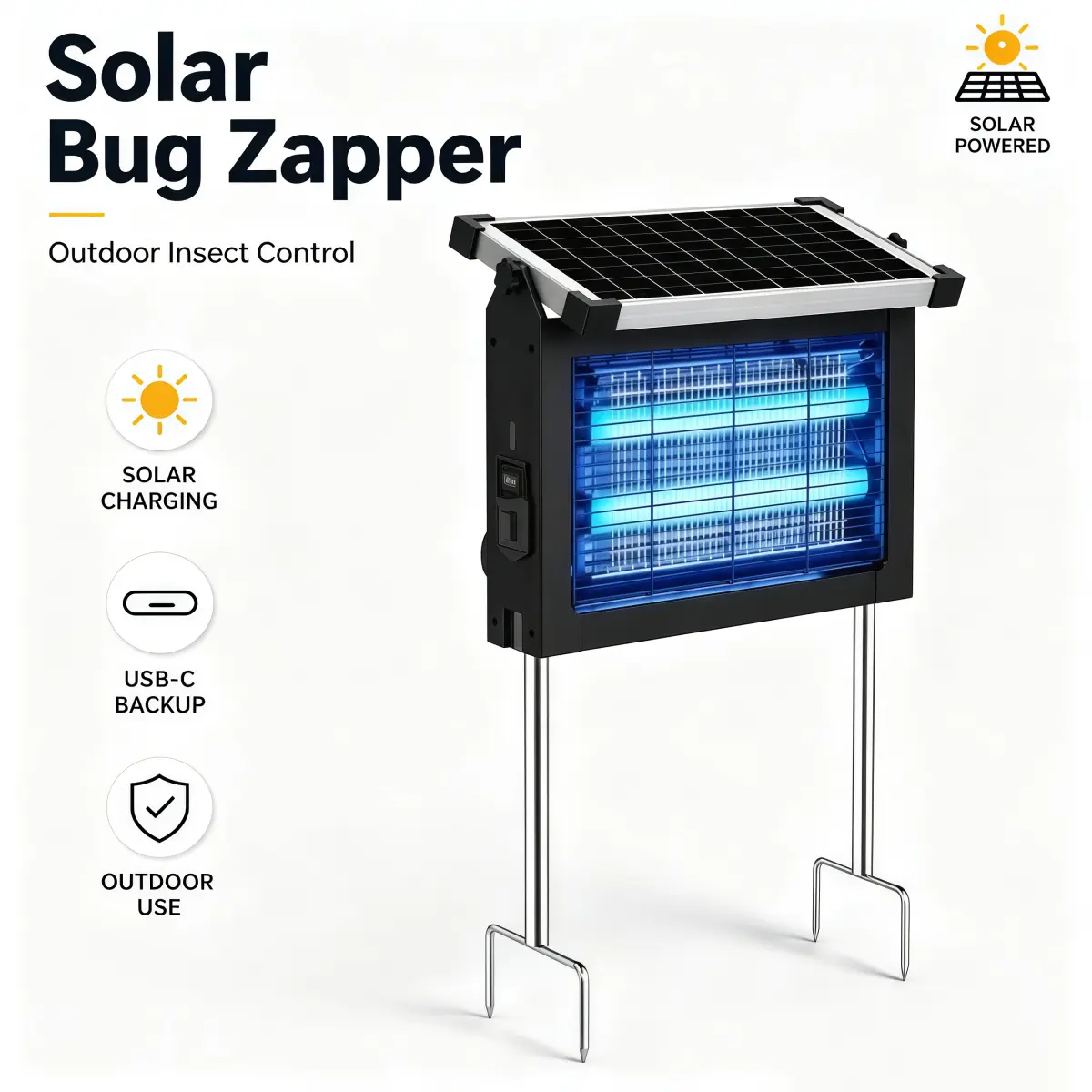 2026 TikTok Viral US Solar Bug Zapper, 4500V High-Voltage Mosquito Killer Lamp, IP67 Waterproof Rechargeable UV Pest Light with Ground Bracket, Chemical-Free Pet-Safe Multifunctional Outdoor Light for Backyard, Lawn