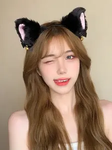 Women's Plush Cat Ear Bell Bow Lolita Headband, Fox Ears Bunny Ears Cosplay Accessory, Cute Hair Band for Ladies, Fashionable Party Wear