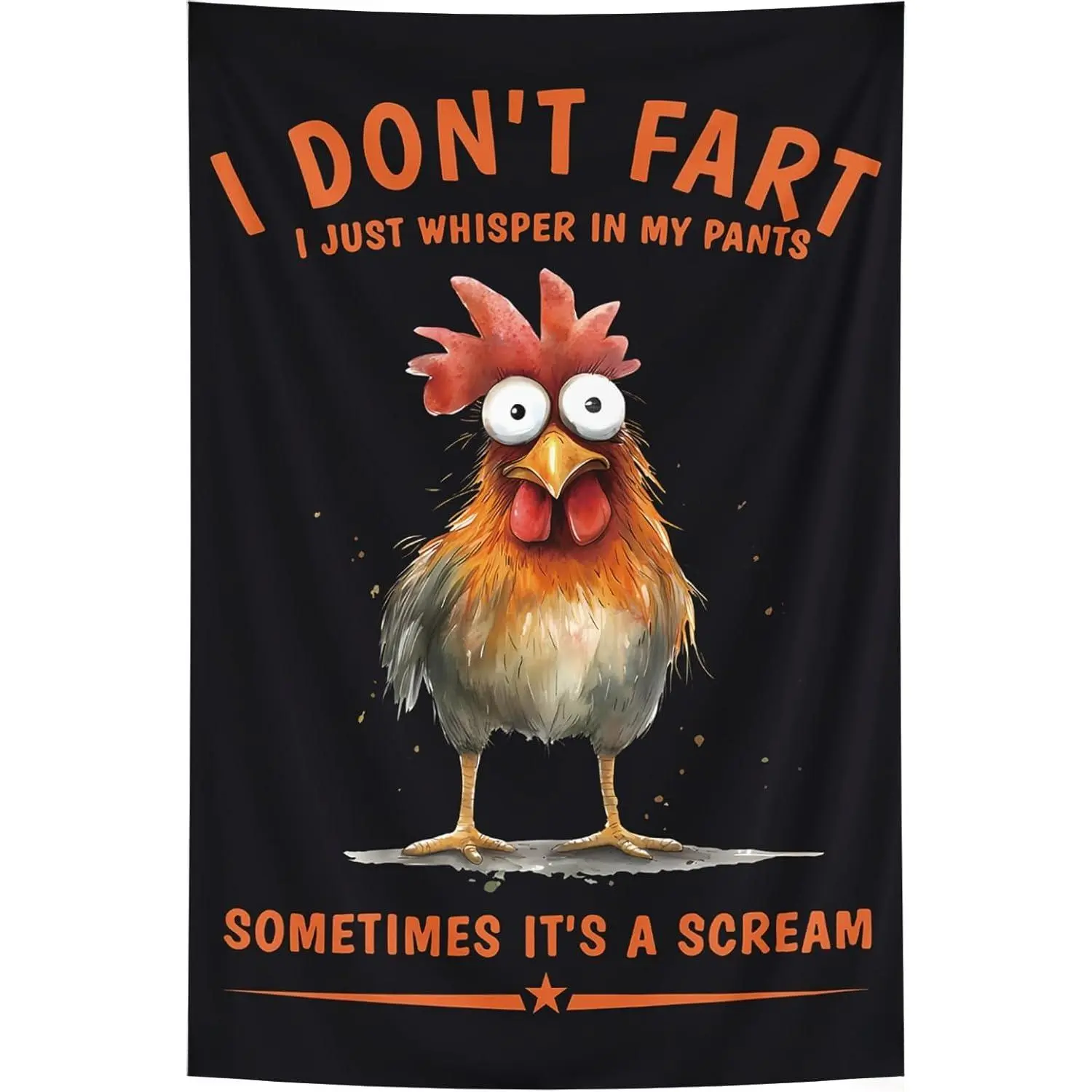 Humorous cartoon chicken tapestry I DON'S T FART fun wall flag novel decoration dormitory room living room creative tapestry. Multiple sizes are available for selection. Hanging