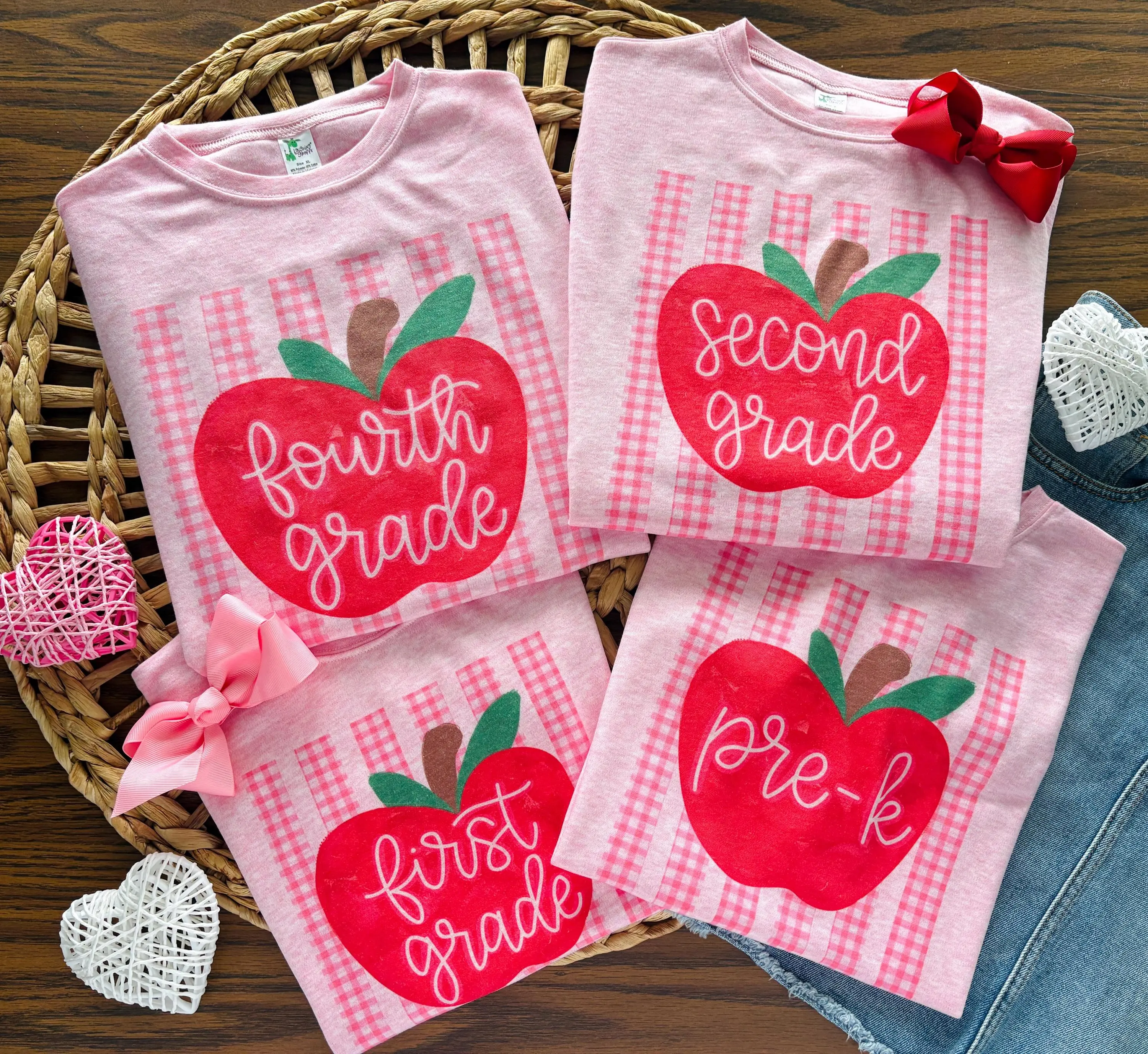 Comfort Colors Preppy Gingham Stripe Apple Grade Shirt, Custom Name Back to School Pink Apple Tee, Any Custom Grade Level Girl School Spirit Apparel Tshirt