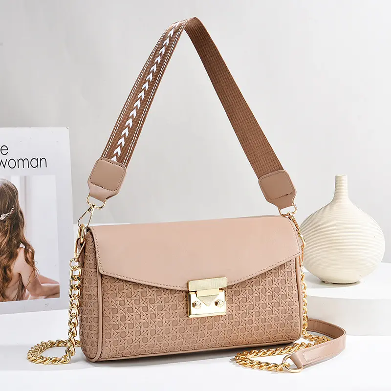 Small Size Women's Shoulder & Crossbody Bag with Intricate Woven Textured Body & Smooth Flap Top for Versatile Carrying