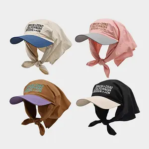 A Women'S Personalized Color-Blocked Headscarf with Letter Embroidery And a Sun-Protective Cap - Outdoor country-style triangular bandana hat spring autumn