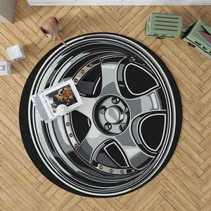 Round rug, creative Wheel Pattern rug, 1 Count cartoon tire pattern rug, soft and comfortable non-slip round carpet,  machine washable, trendy street style floor mat, suitable for living room area bedroom room decoration, Decorative Area Rug