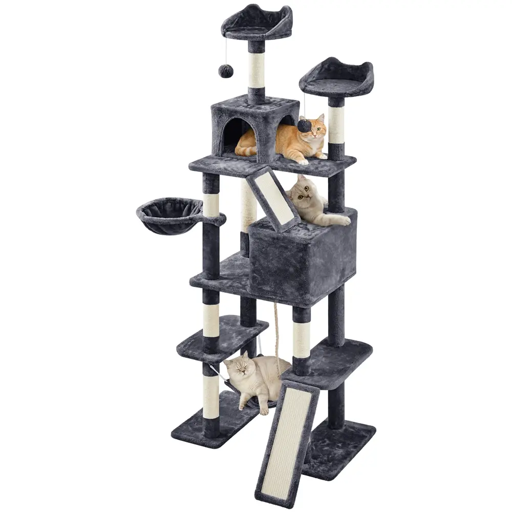 Costoffs 82.5" Large Cat Tree with Double Condos, Hammock & Perches, Multi-Level Indoor Cat Tower for Multi-Cat Homes