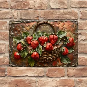 Vintage tin sign: Strawberry Basket wall art-11.9 "x 7.9"-outdoor decor, weather resistant, pre-drilled, waterproof