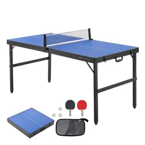 Summervibes VEVOR Ping Pong Table, Mid-Size Table Tennis Game, Indoor MDF Table Tennis Table, Foldable Portable Complete Ping Pong Table Set with Net, 2 Paddles, 3 Balls, Carry Bag, Handle (No Assembly Required)