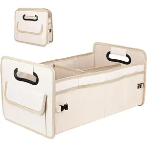 Trunk Organizer,  Organizers and Storage Collapsible Multi Compartment Container Box, Adjustable  Accessories for SUV Sedan , Large Size, Beige