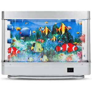 Fake Fish Tank Mini Aquarium Virtual Ocean Motion Artificial Tropical Fish Decorative with LED Lights USB Powered Moving Fish Night Light