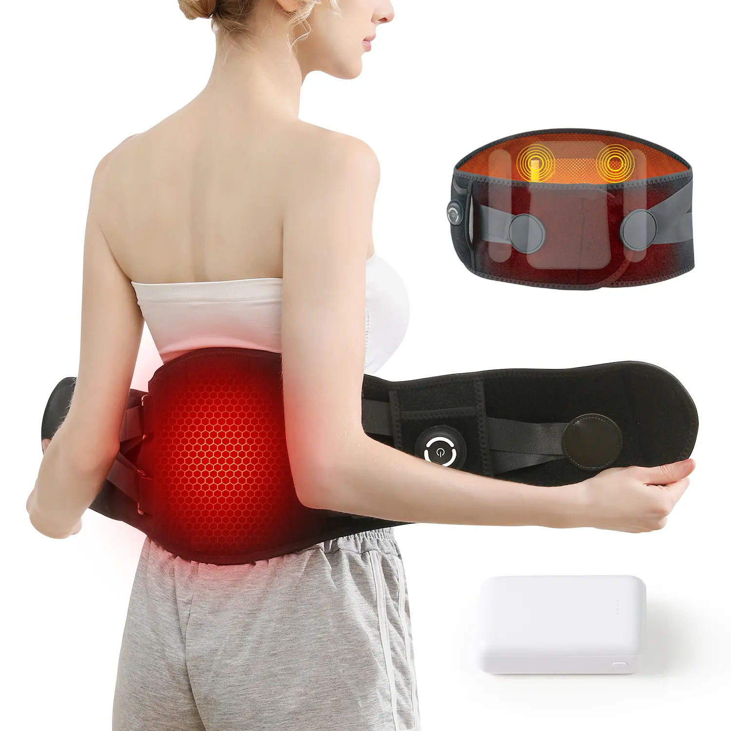 AIYUANQI Cordless Nylon Heating Waist Pad - Lower Back & Hip Pain Relief, 47in Adjustable Casual Massager for Long-Hour Desk Workers, 3 Heating Levels, 3 Vibration Modes, Rechargeable, Warm, Stress Relief for Youth, Soft, Relaxing