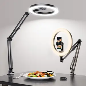 Ring Light for Desk, Overhead Phone Mount with 10" Selfie Light with Stand,  Phone Tripod with Light for Recording, Streaming, Vlogging,  YouTube Creator Essentials with  Control