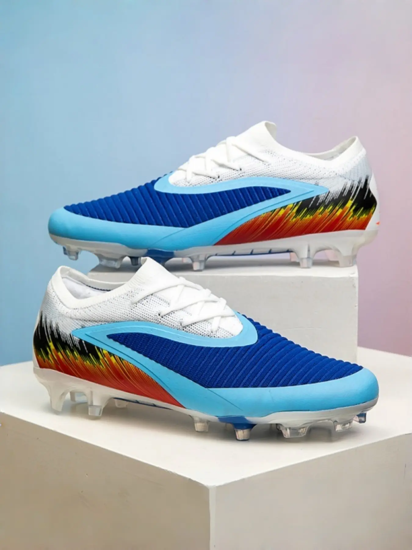 Men's Gradient Knit Soccer Shoes Fg Long Studs, Professional Grass Field Training Anti-Slip Sports Shoes, Football Shoes, Football Cleats, Soccer Boots, Ideal for Matches and Practice
