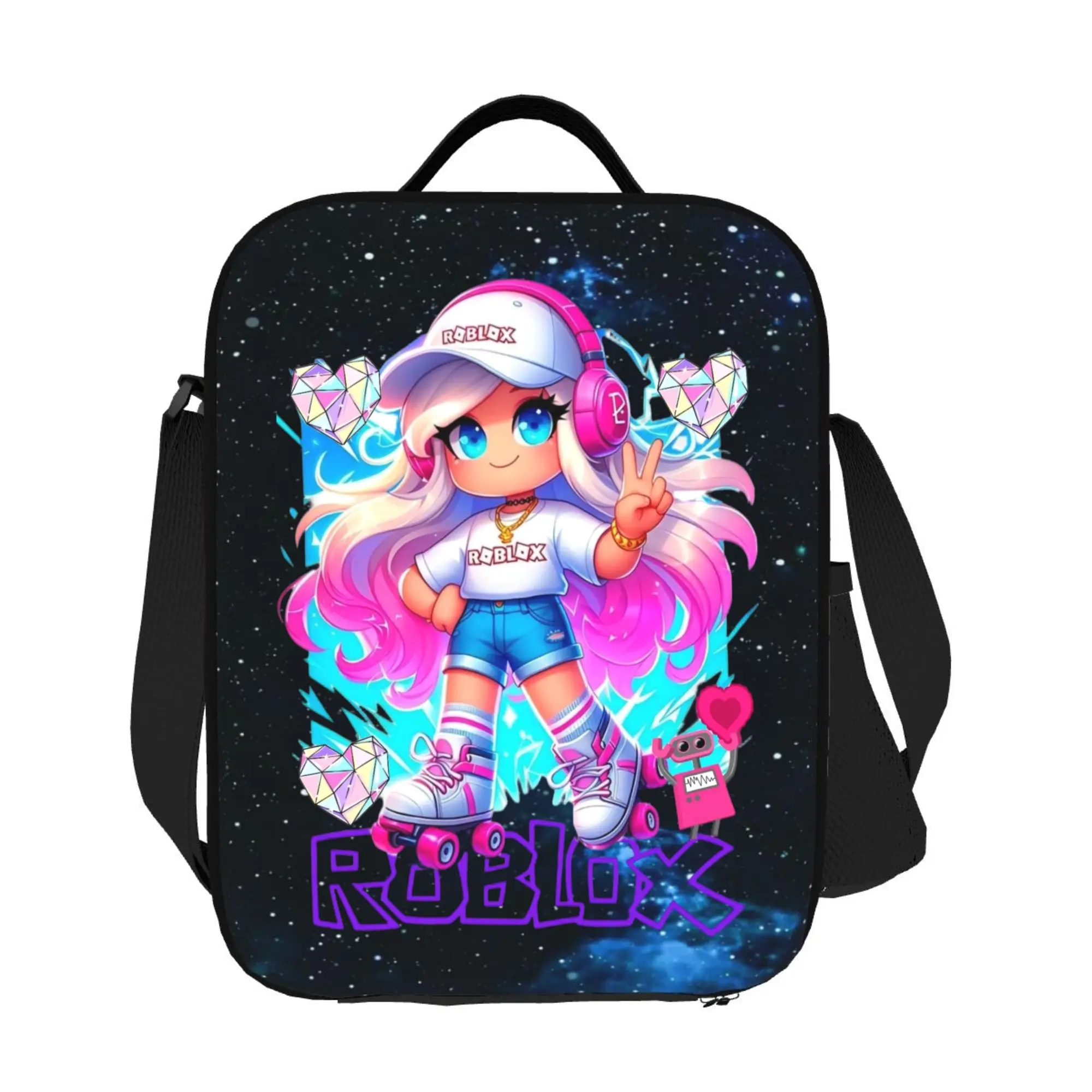 Roblox Lunch Bag Gamer Insulated Video Game Adjustable Reusable Portable for School Picnic Hiking Beach