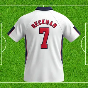 1998 Retro Red and White Home No. 7 David Beckham Short Long Sleeve Soccer Jersey Quick Drying