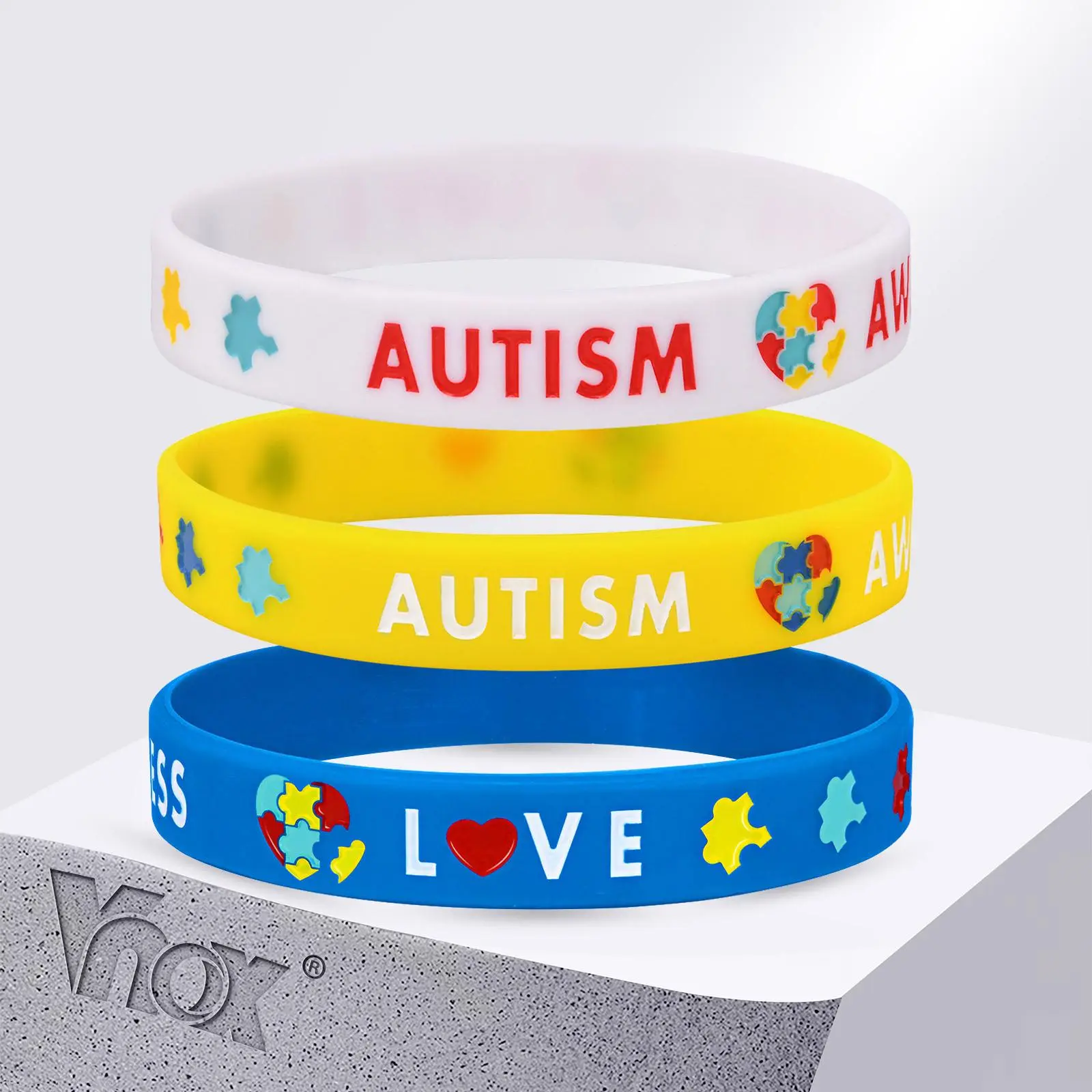 Vnox 12mm Medical Alert Autism Awareness Silicone Bracelet, Unisex Boys Warning Wristband, Men Women Waterproof Jewelry
