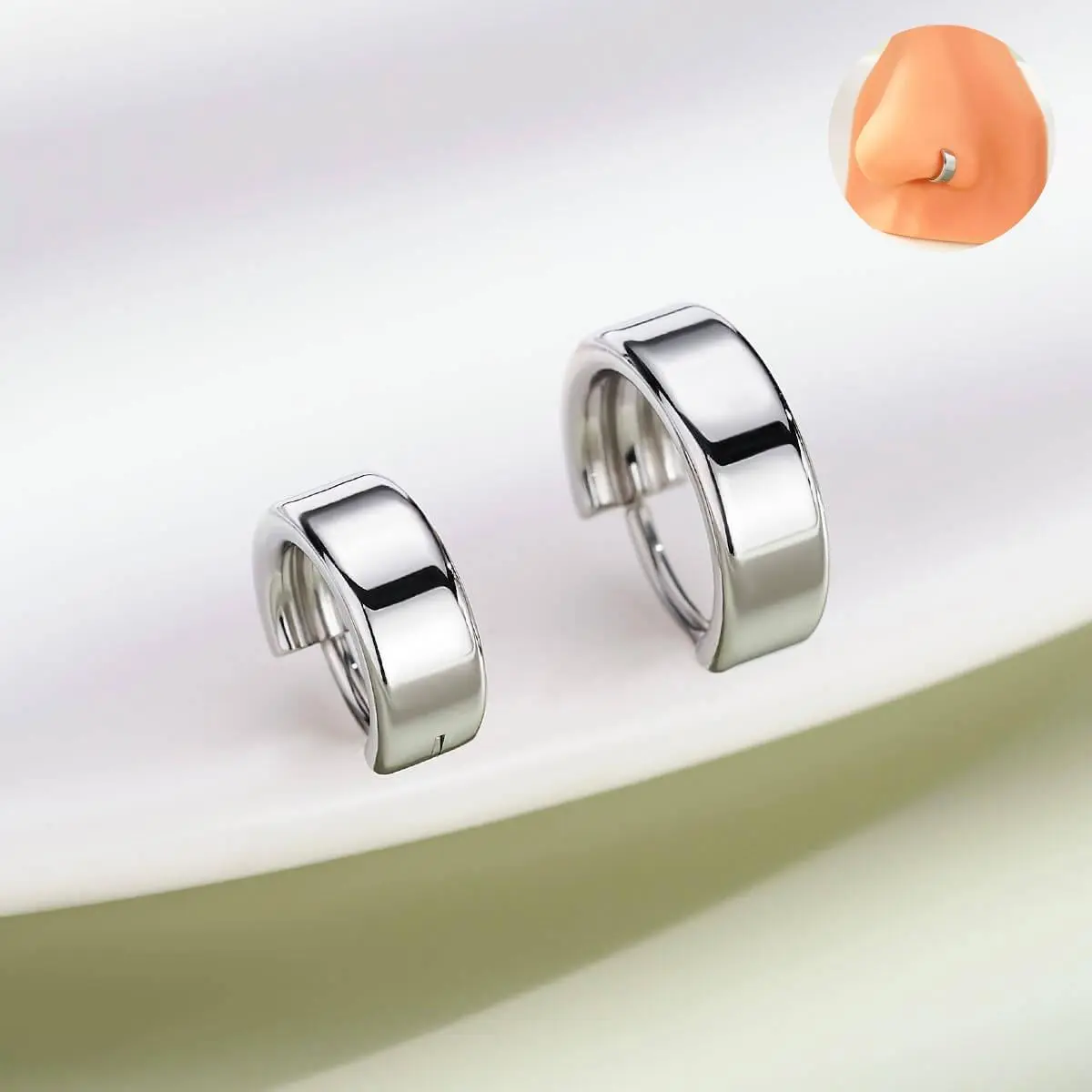 OUFER BODY JEWELRY 20G Nose Ring Hoop, Lustrous 316L Stainless Steel Hinged Segment, Unisex Nostril Jewelry with Secure Latch Fit, 6mm & 8mm Inner Diameter for Everyday Wear