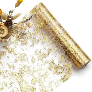 11 x 108 Inch Glitter Metallic Gold Mesh Elegant Table Runner Roll Table Decorations for Wedding, Birthday, Bridal Shower, Banquet, Christmas
