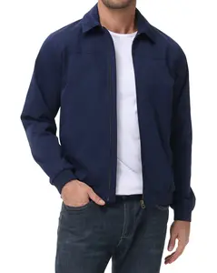 Men's Classic Lightweight Polyester Windbreaker - Full Zip-Up, Laydown Collar, Zip Pockets, Stylish Light Casual Golf Fabric Coat, Menswear Top