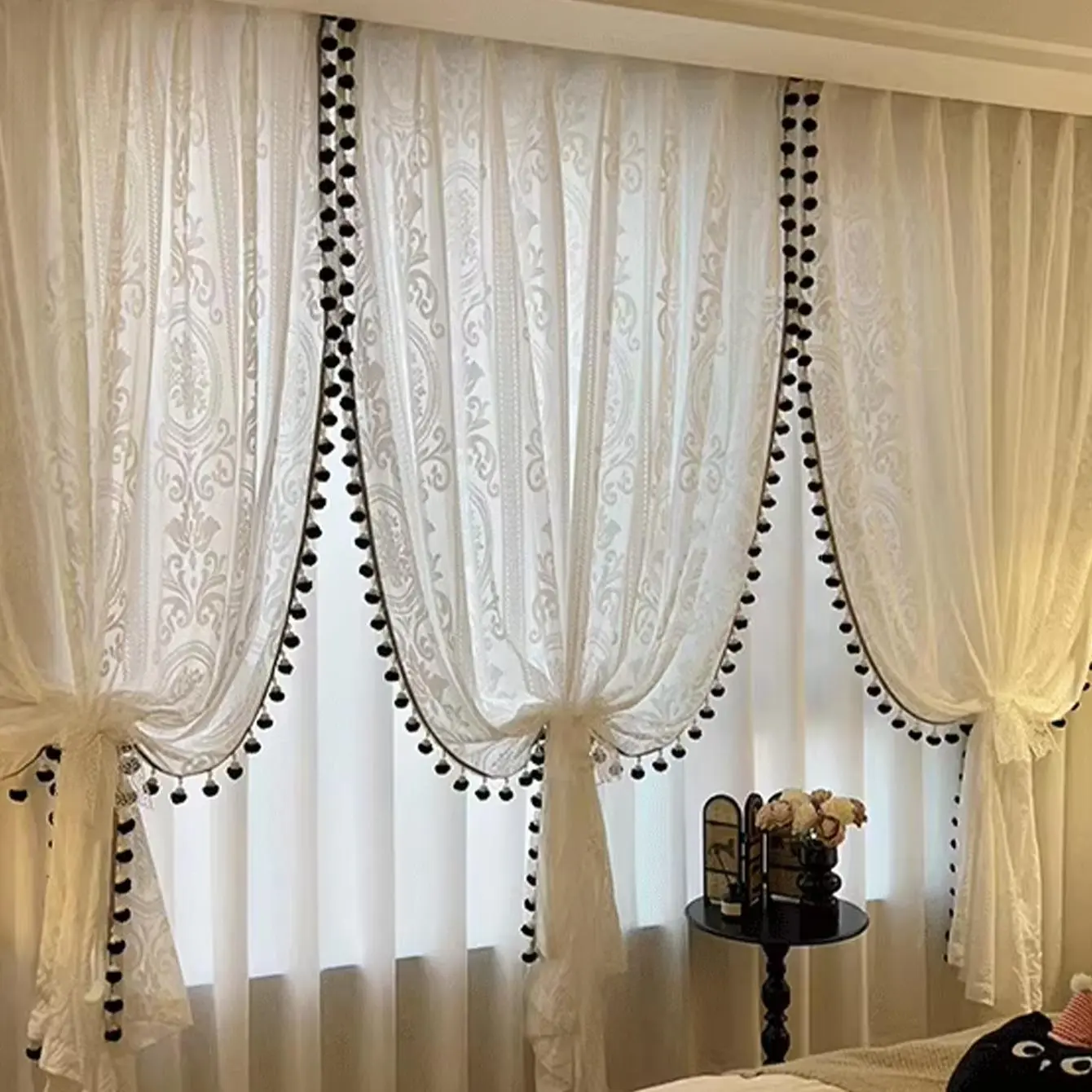 Vintage Floral Pattern Curtain, 1 Count Exquisite Elegant Curtain, Home Decorative Curtain for Living Room Bedroom Study Room, Tassel Decor Curtain, Window Drapes