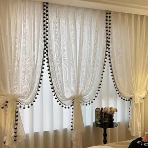 Vintage Floral Pattern Curtain, 1 Count Exquisite Elegant Curtain, Home Decorative Curtain for Living Room Bedroom Study Room, Tassel Decor Curtain