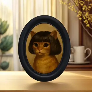 Funny Long Hair Cat Wall Art, Bathroom Wall Art, Framed Fun Cat Decor, Cute Artistic Wooden Mini Hanging Painting, Unique Home Kitchen Office Decoration, Funny Gift, Holiday Gift